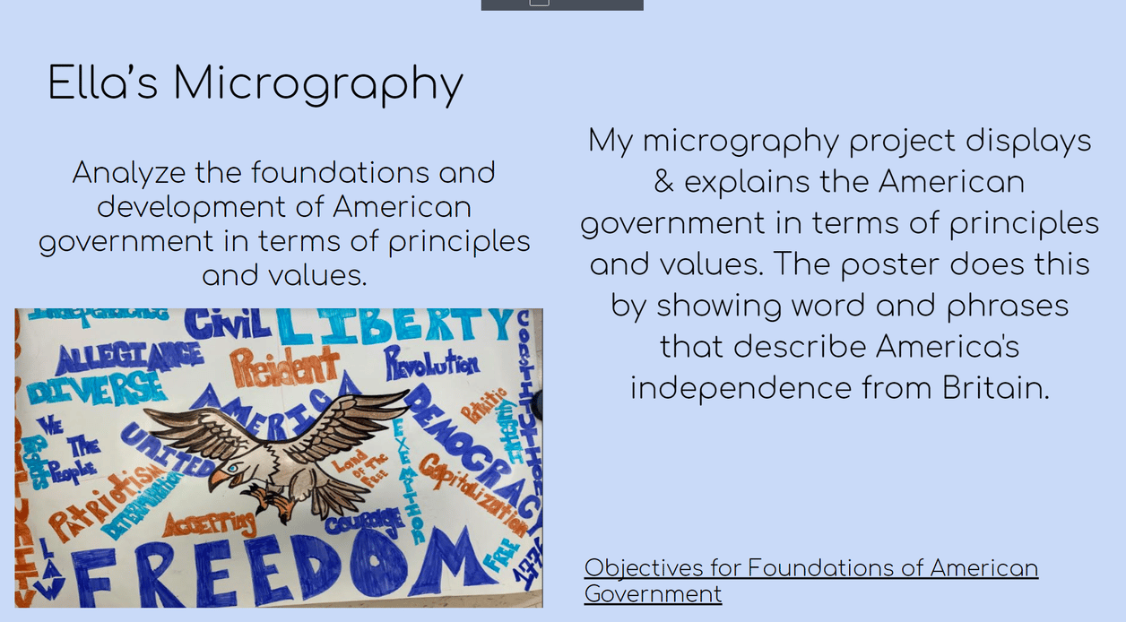 A micrography project explaining the American government through words and phrases that describe America's independence from Britain. The image includes keywords such as liberty, democracy, and freedom, around a drawing of an eagle. A micrography project explaining the American government through words and phrases that describe America's independence from Britain. The image includes keywords such as liberty, democracy, and freedom, around a drawing of an eagle.