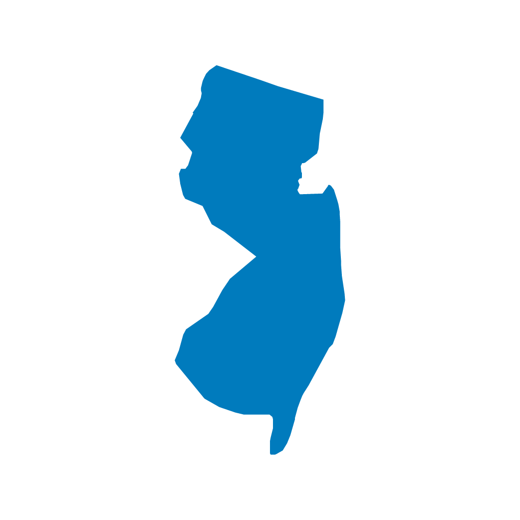 Outline map of New Jersey colored in blue.