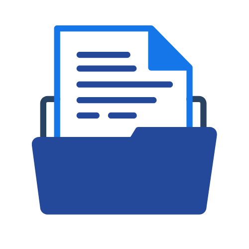 Icon of a blue folder containing a document.