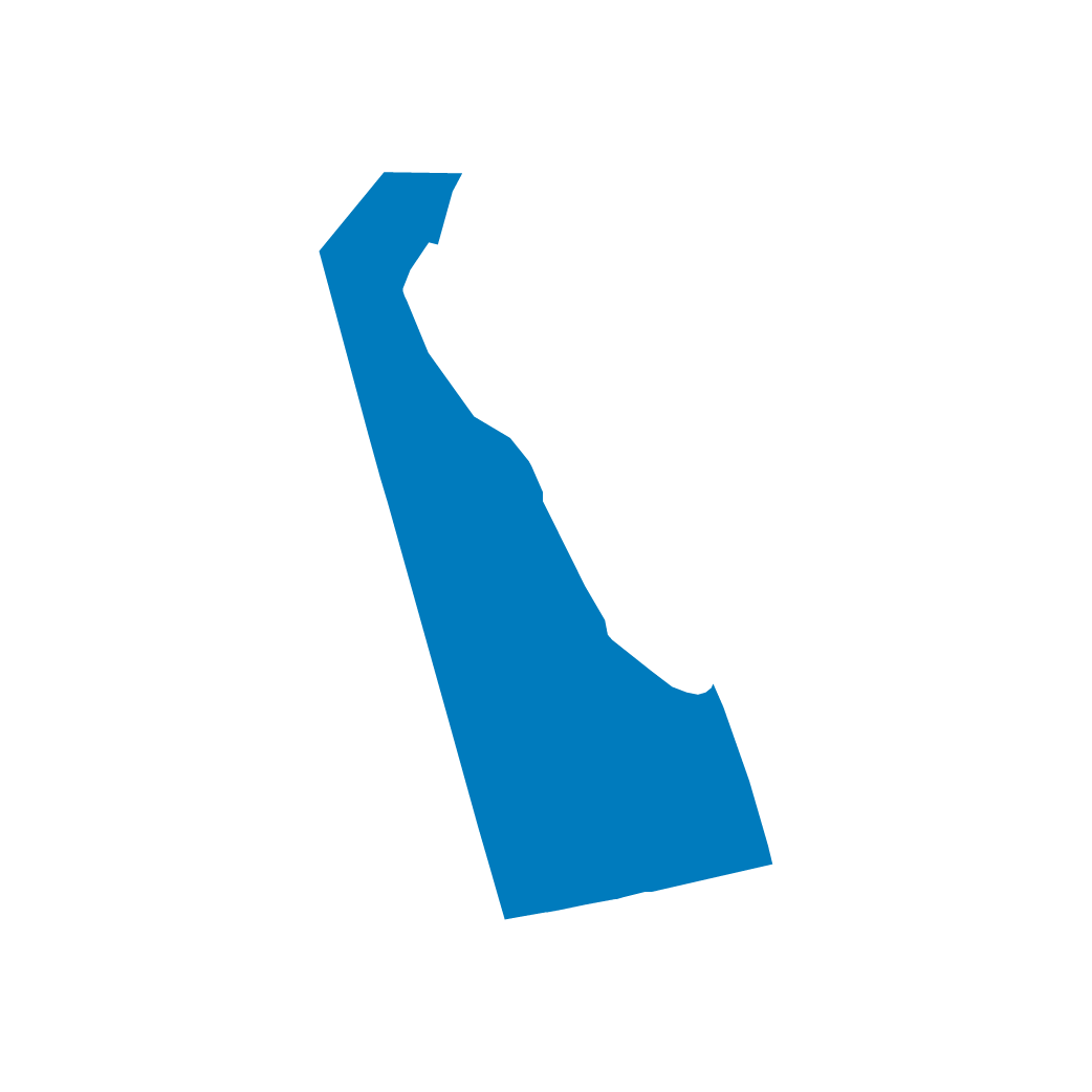 Image of the silhouette of the state of Delaware in blue color.