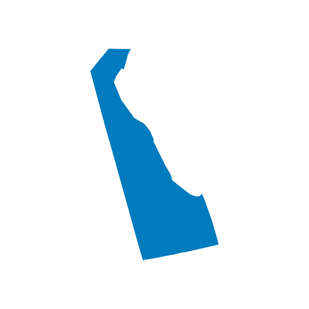Image of the silhouette of the state of Delaware in blue color. Image of the silhouette of the state of Delaware in blue color.