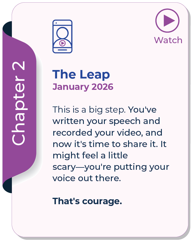 The Leap, January 2026. A motivational message encouraging individuals to share their recorded video and speech. The Leap, January 2026. A motivational message encouraging individuals to share their recorded video and speech.