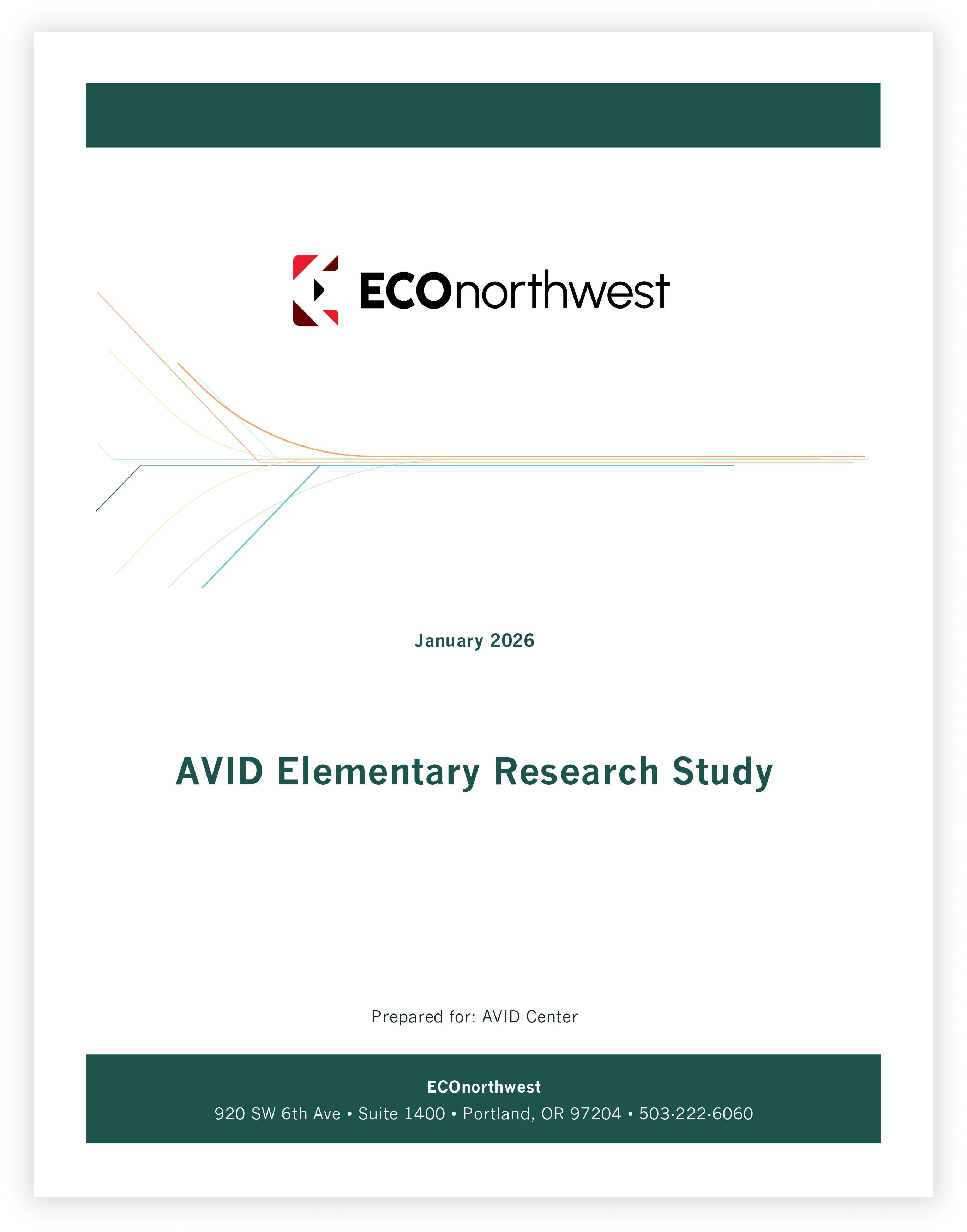 Cover page of the AVID Elementary Research Study prepared by ECOnorthwest in January 2026.