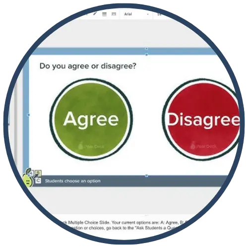 A screenshot of an online slide presentation with two buttons, one green labeled 'Agree' and one red labeled 'Disagree', along with a prompt asking 'Do you agree or disagree?'. A screenshot of an online slide presentation with two buttons, one green labeled 'Agree' and one red labeled 'Disagree', along with a prompt asking 'Do you agree or disagree?'.