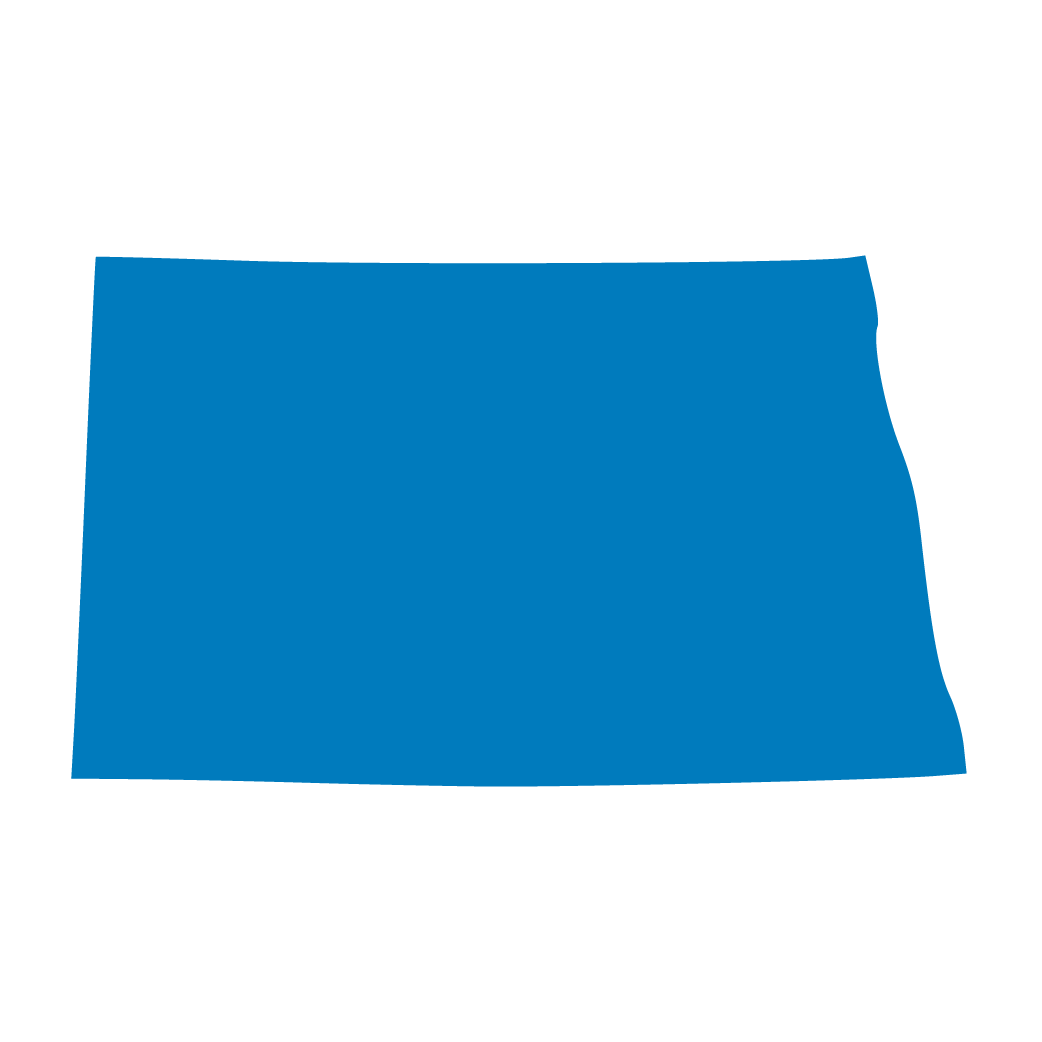 Outline map of the U.S. state of North Dakota in blue color.