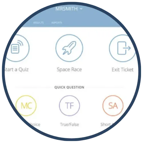 A screenshot of an educational application interface displaying options such as Start a Quiz, Space Race, Exit Ticket, Multiple Choice, True/False, and Short Answer. A screenshot of an educational application interface displaying options such as Start a Quiz, Space Race, Exit Ticket, Multiple Choice, True/False, and Short Answer.