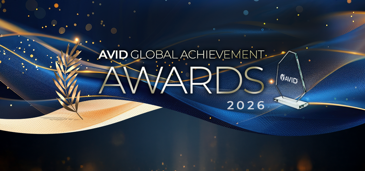 Promotional graphic for the 2026 AVID Global Achievement Awards, showing nomination deadline and AVID logo.