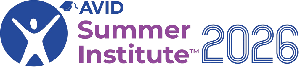 Logo of AVID Summer Institute 2026 featuring a blue circle with a silhouette and text in purple and blue