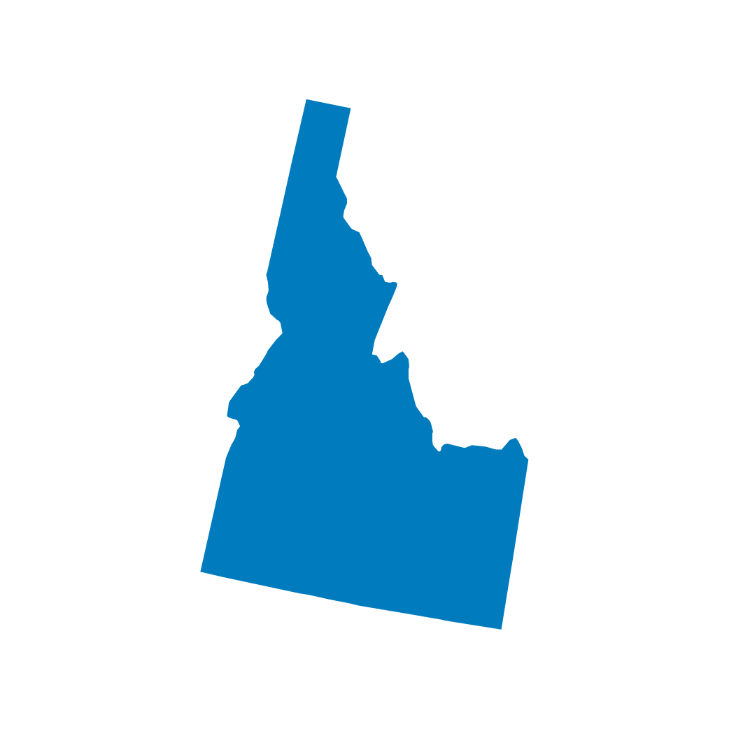 Silhouette of the state of Idaho in blue color on a black background.