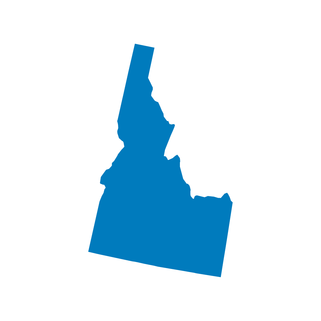 Silhouette of the state of Idaho in blue color on a black background. Silhouette of the state of Idaho in blue color on a black background.