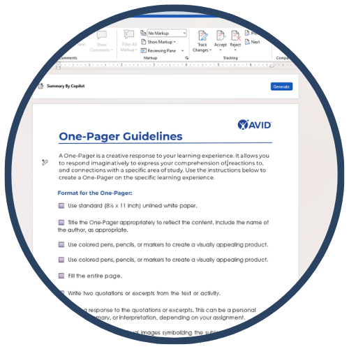 Screenshot of a document titled 'One-Pager Guidelines' with instructions on how to create a one-pager for a learning experience. Screenshot of a document titled 'One-Pager Guidelines' with instructions on how to create a one-pager for a learning experience.
