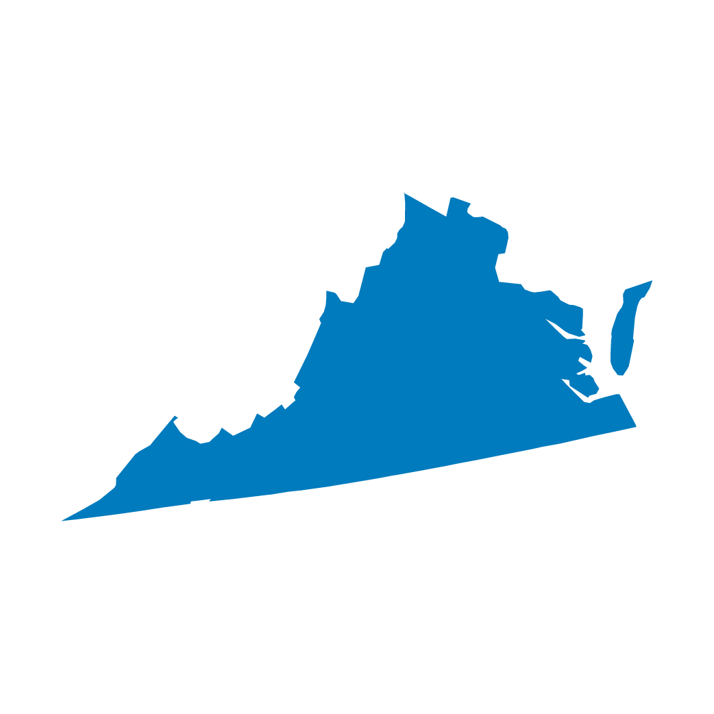 Silhouette of the U.S. state of Virginia in blue.
