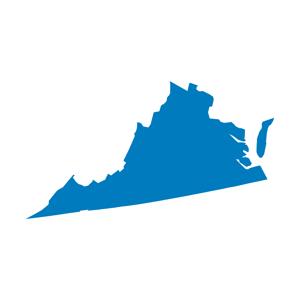 Silhouette of the U.S. state of Virginia in blue. Silhouette of the U.S. state of Virginia in blue.