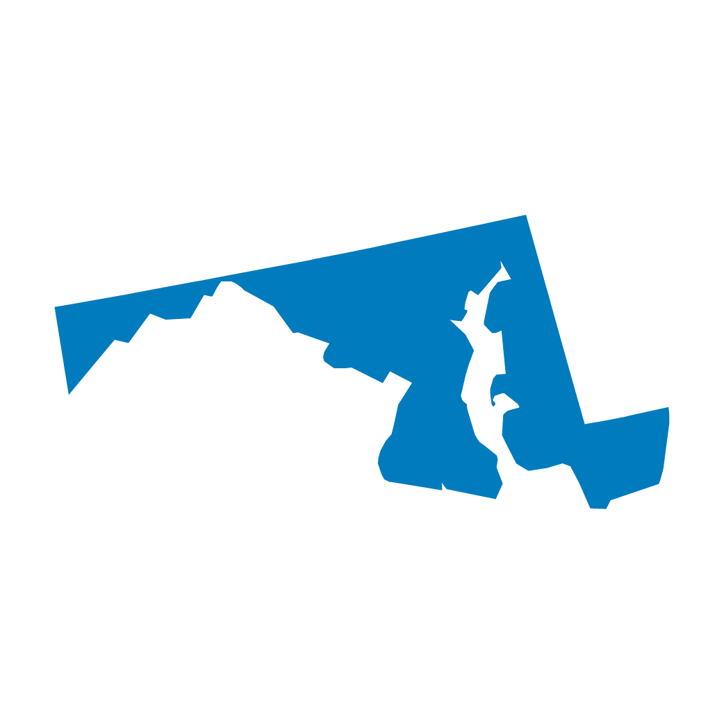 Outline map of the state of Maryland colored in blue. Outline map of the state of Maryland colored in blue.