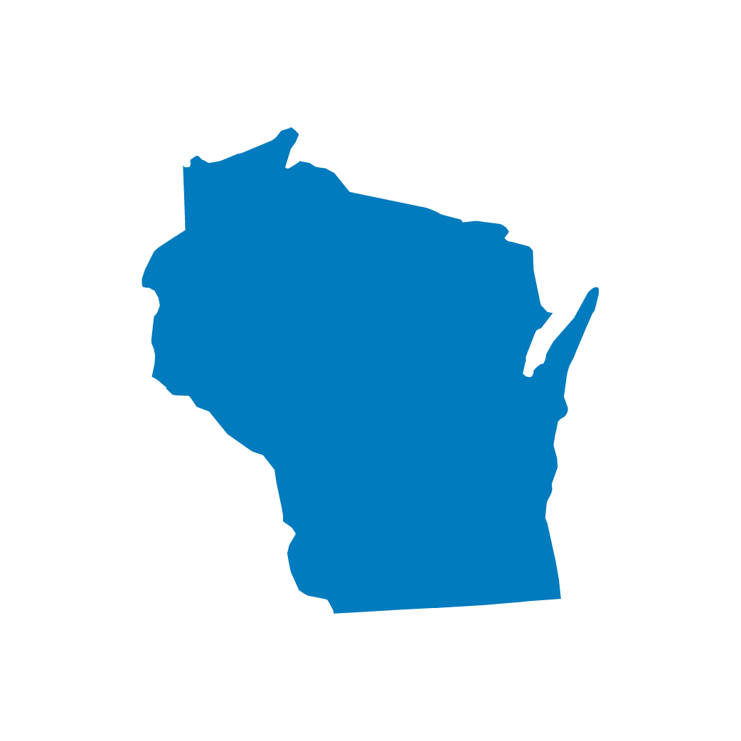 Blue silhouette outline of the state of Wisconsin.