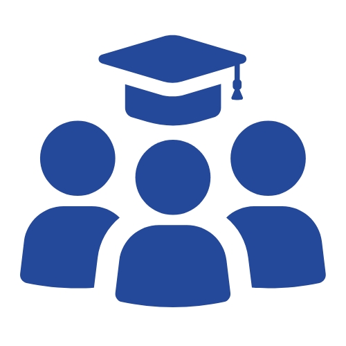 Icon representing three people, with the central figure wearing a graduation cap.
