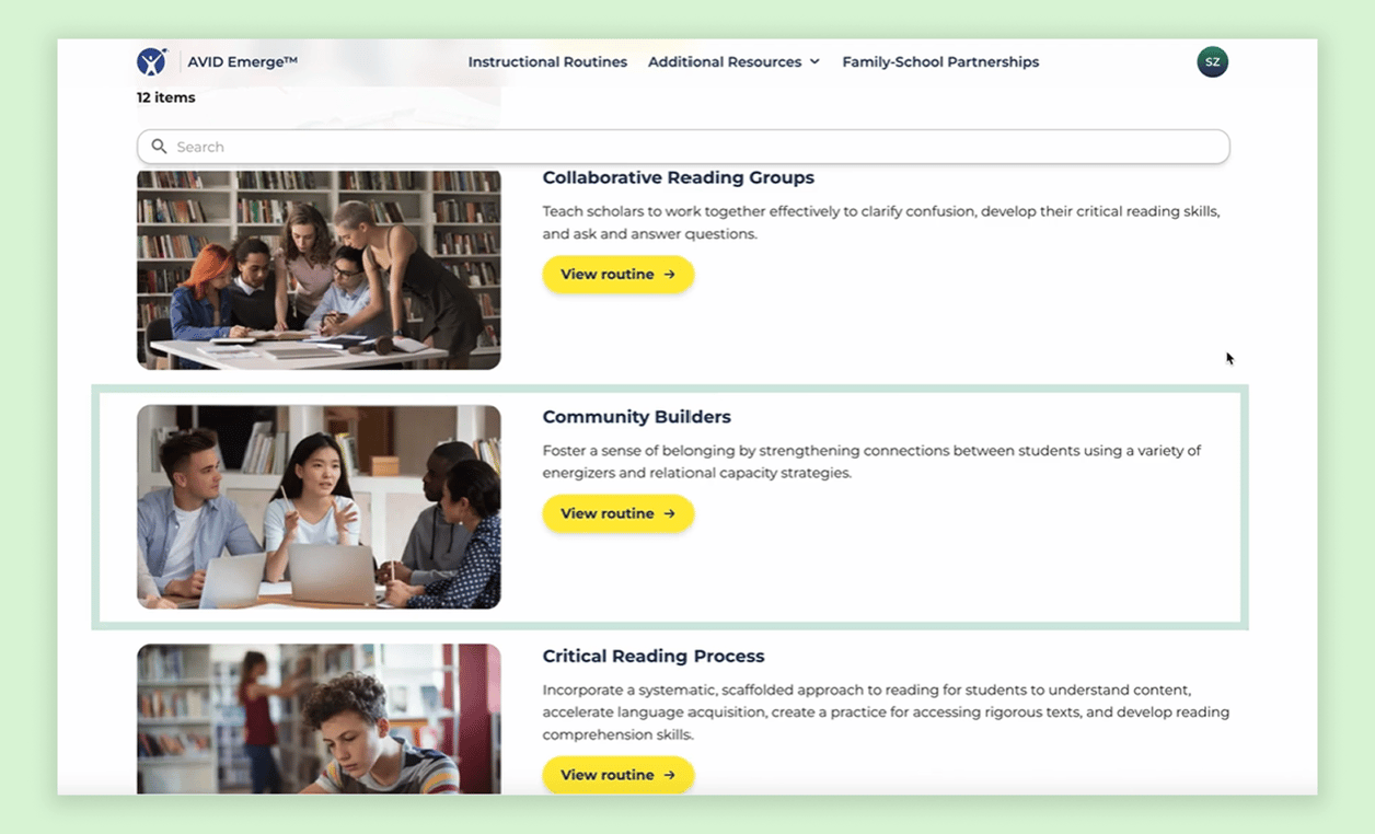 Website interface displaying three sections: Collaborative Reading Groups, Community Builders, and Critical Reading Process, each accompanied by images of people engaging in group activities. Website interface displaying three sections: Collaborative Reading Groups, Community Builders, and Critical Reading Process, each accompanied by images of people engaging in group activities.