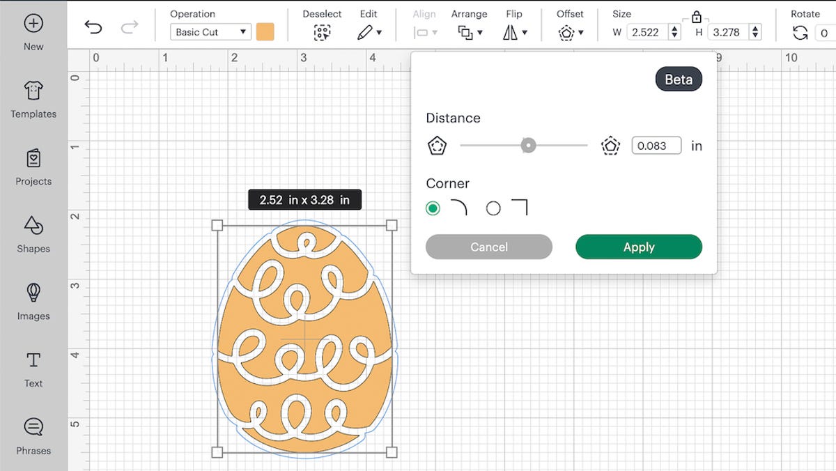 In Cricut Design Space offset each design element by .083”.