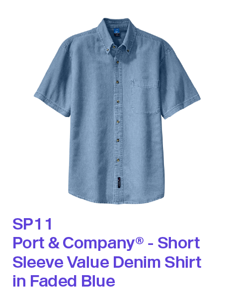 SP11 Port & Company Short Sleeve Value Denim Shirt in Faded Blue