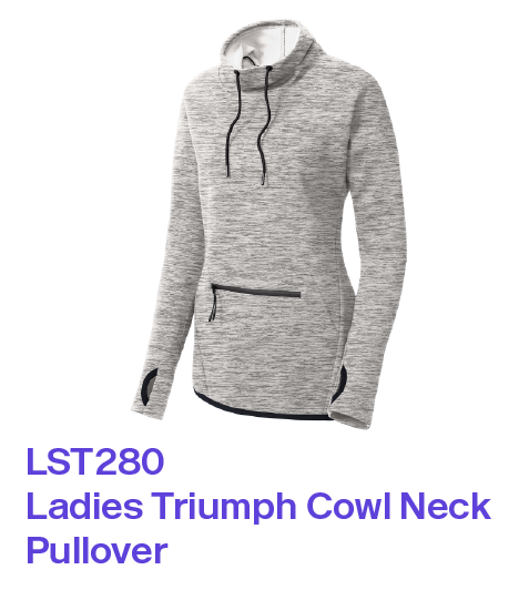 LST280 Sport-Tek Ladies Triumph Cowl Neck Pullover in grey