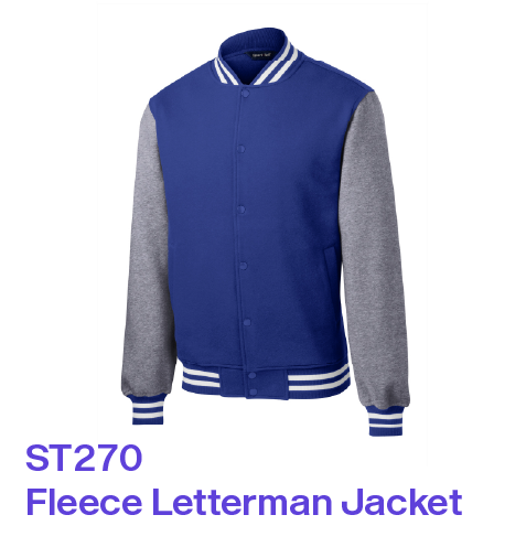 ST270 Sport-Tek Fleece Letterman Jacket in blue and grey