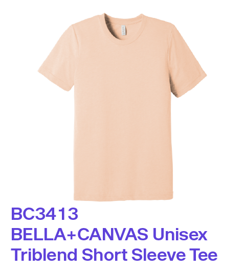 BC3413 Bella+Canvas Unisex Triblend Short Sleeve Tee for screen printing