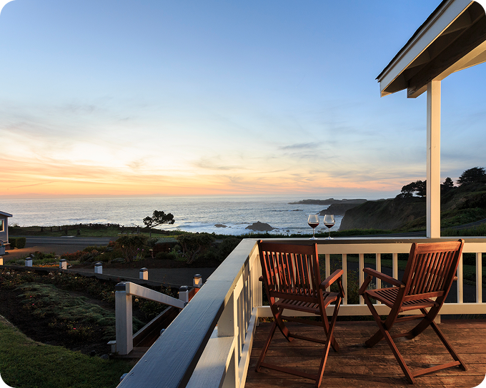 California deck overlooking the ocean.