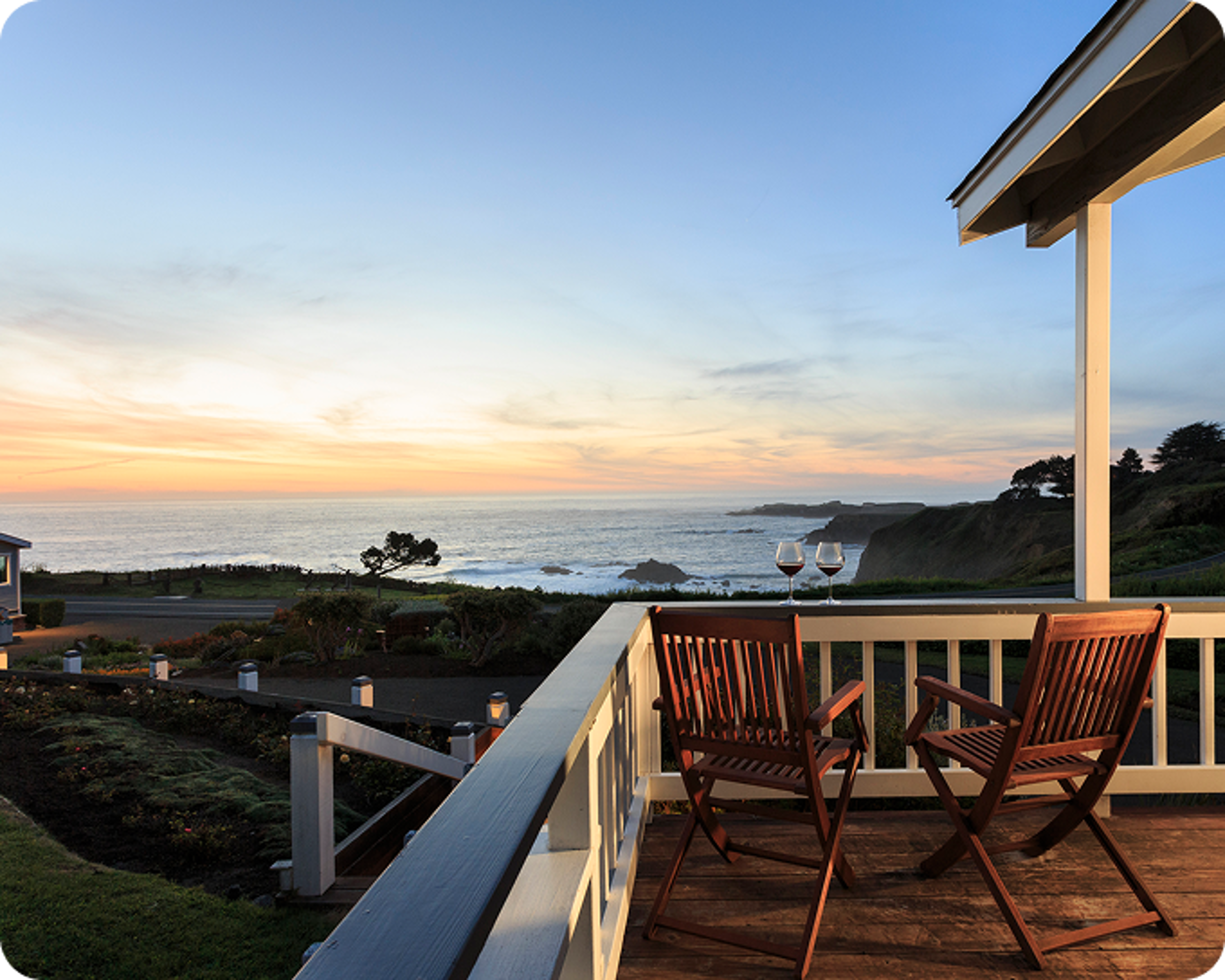 California deck overlooking the ocean.