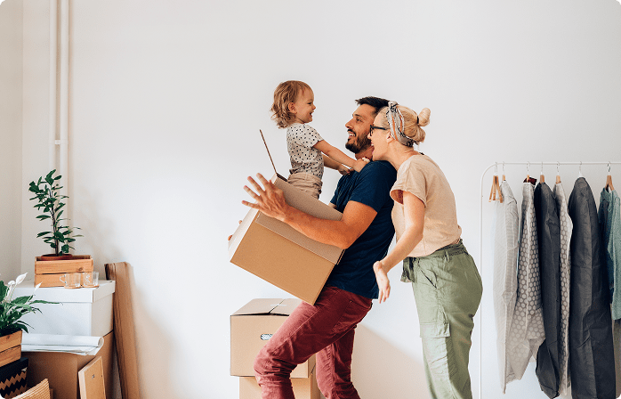 Couple with child in box