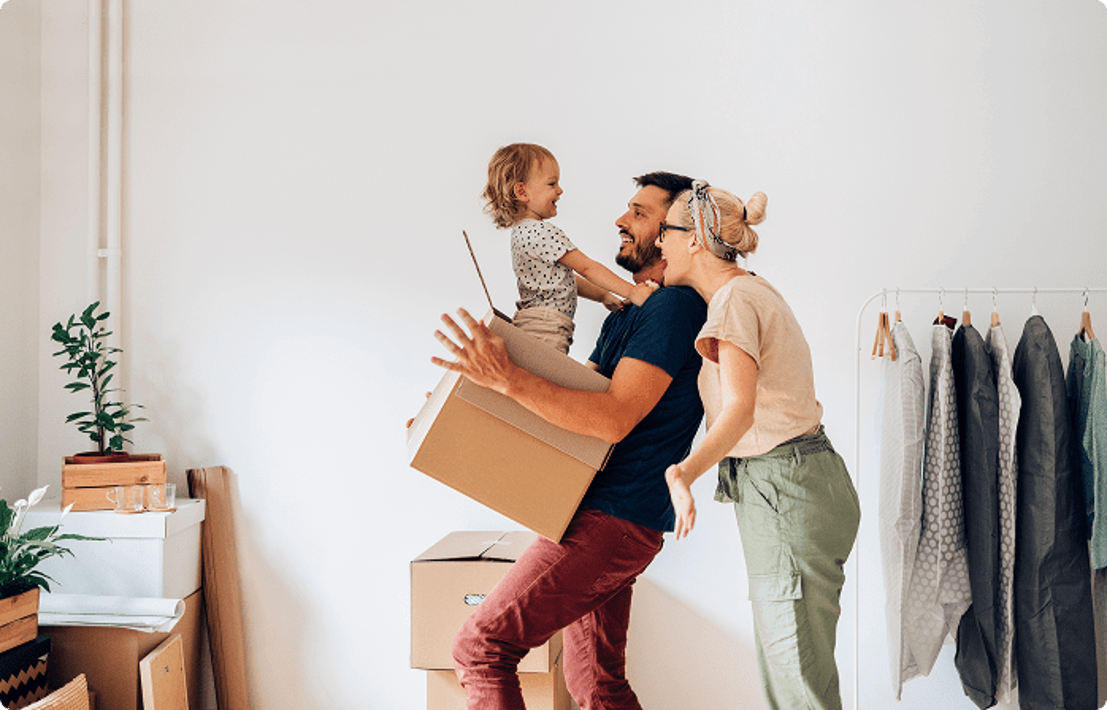 Couple with child in box
