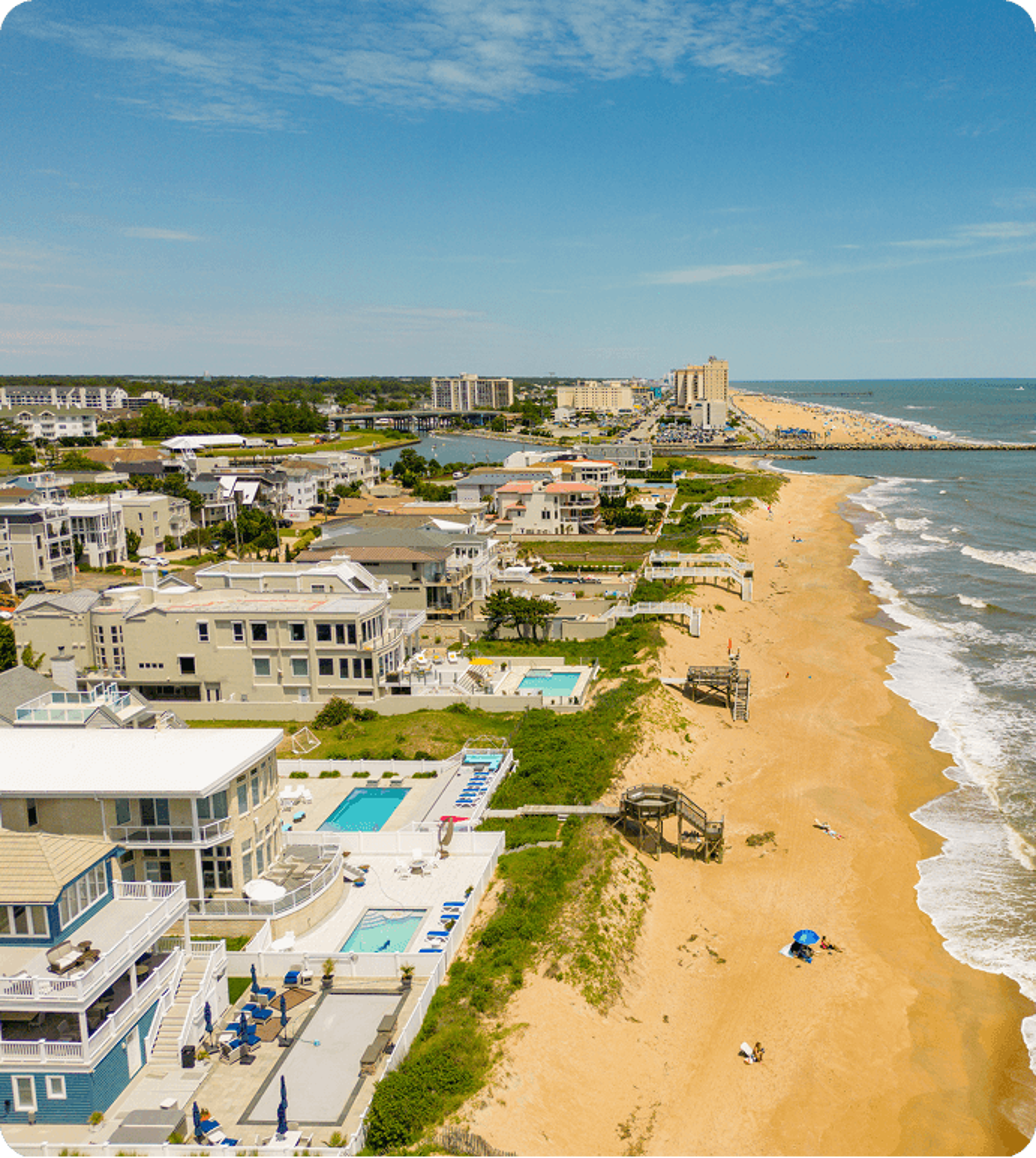 Virgina beach photo with houses from above.