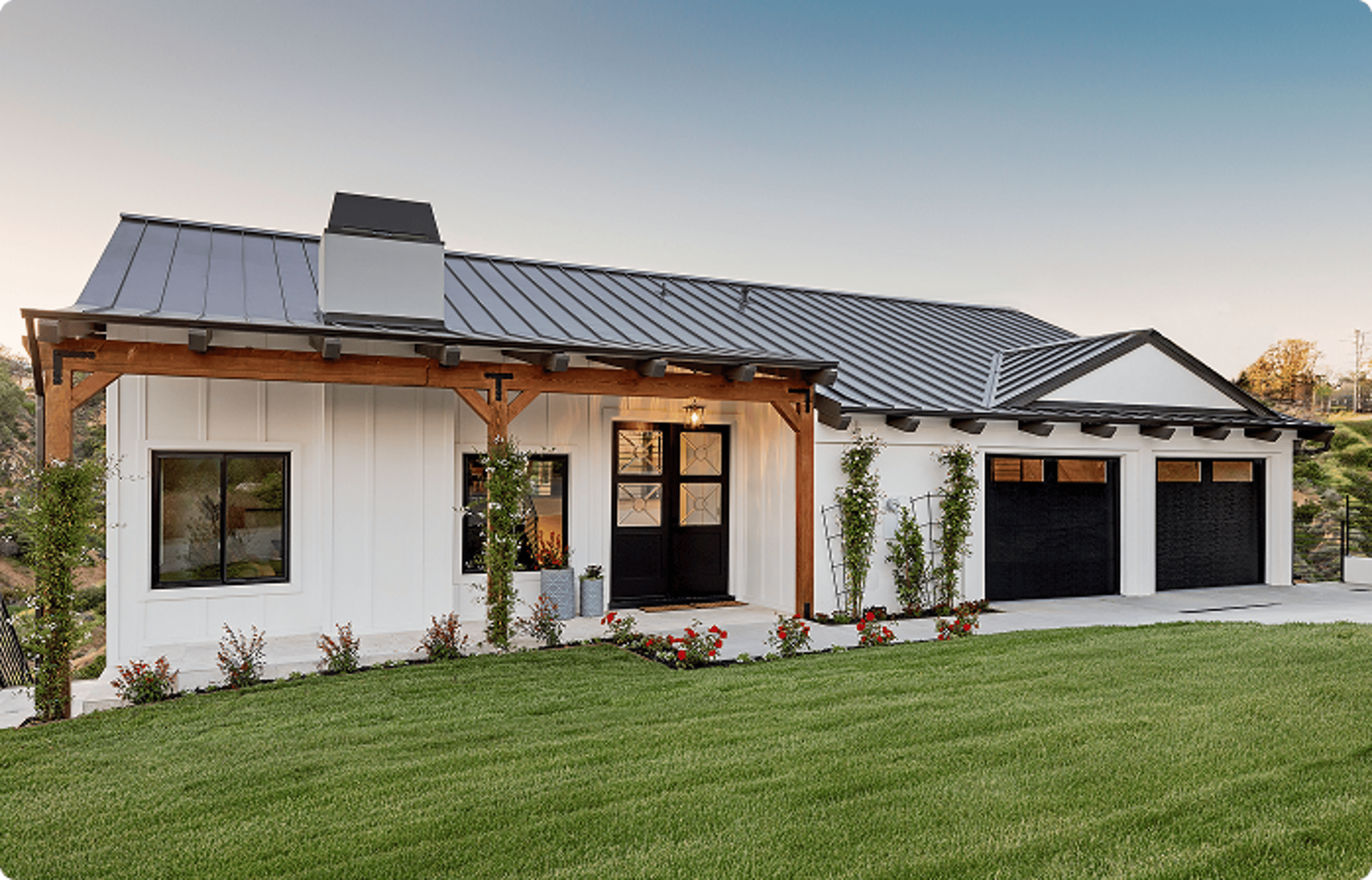 House, color white with green grasss.