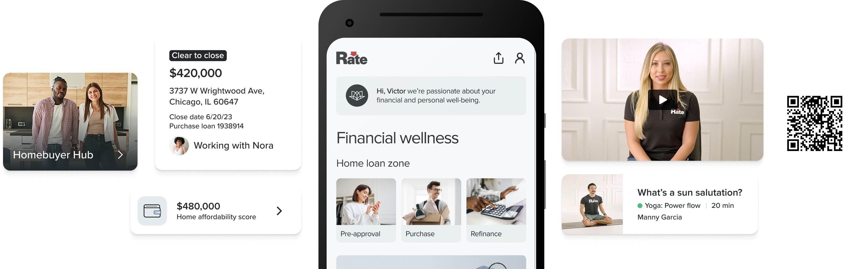 Rate app screens and QR code