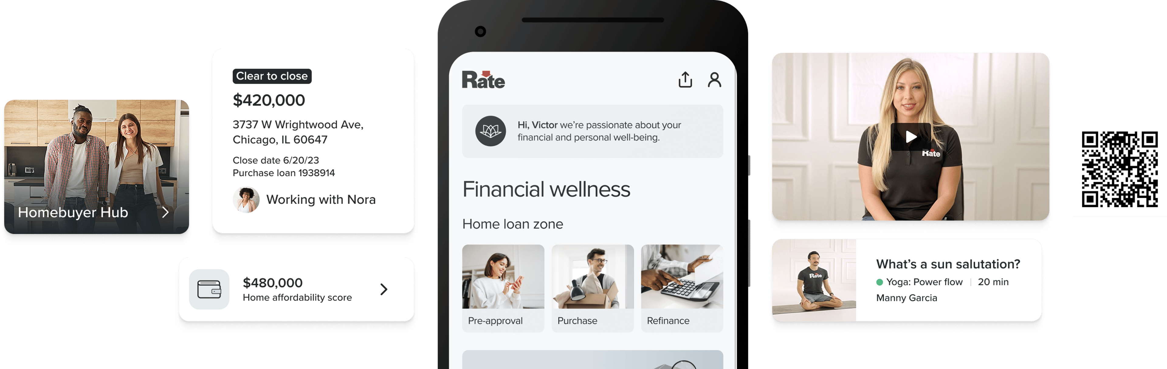 Rate app screens and QR code
