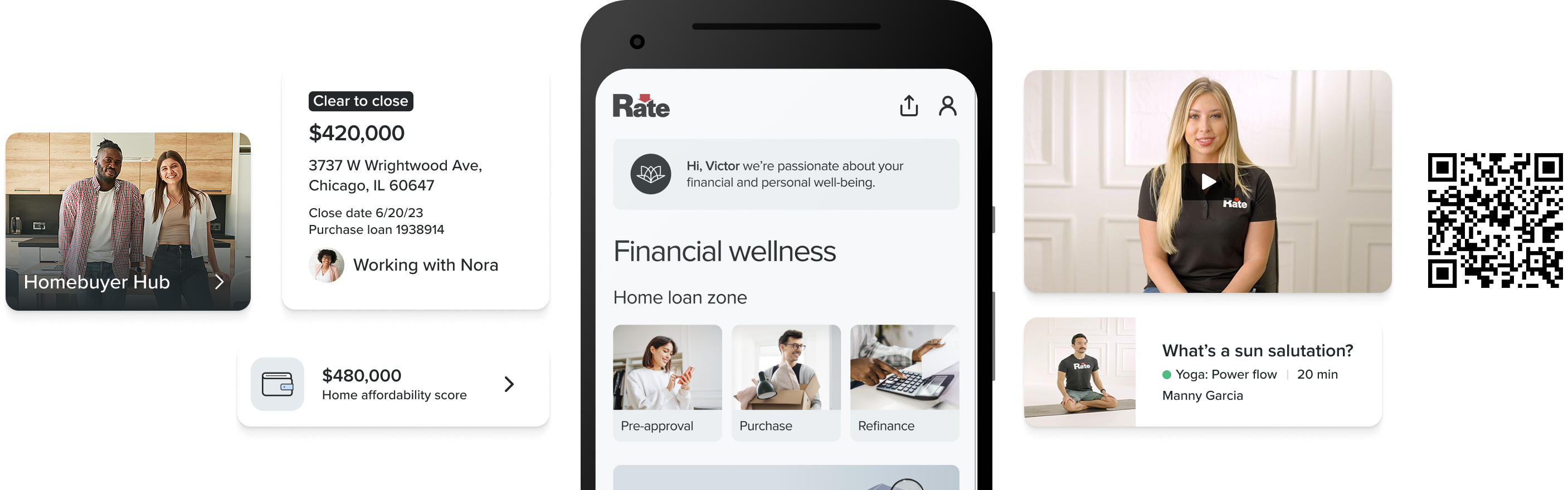 Rate app screens and QR code