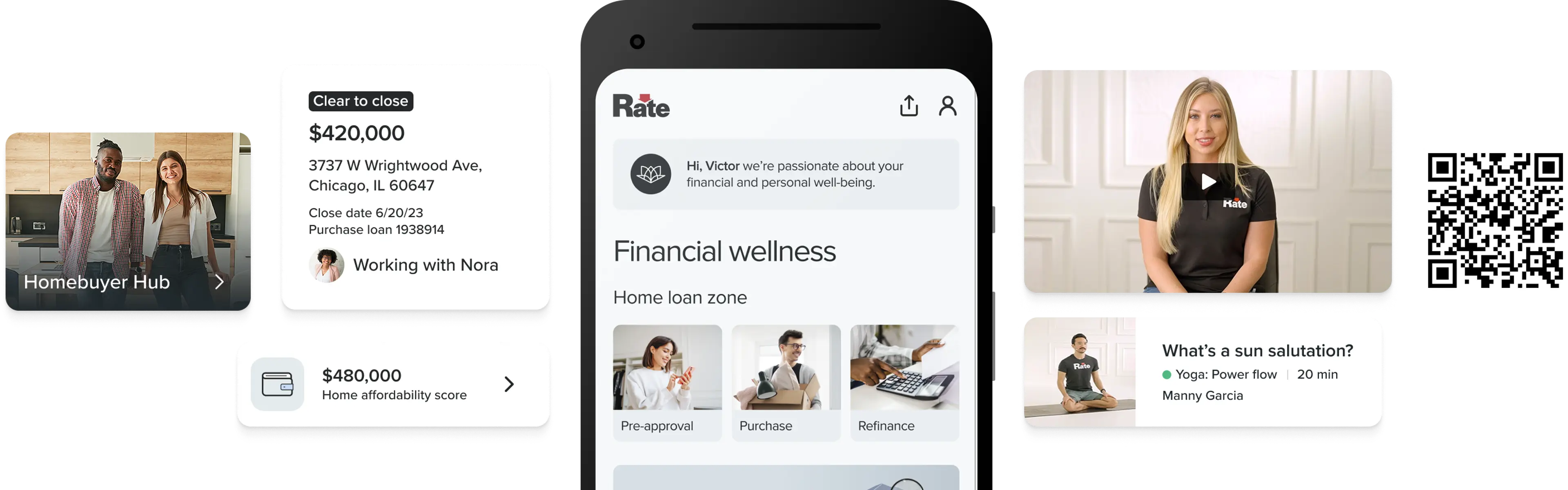 Rate app screens and QR code