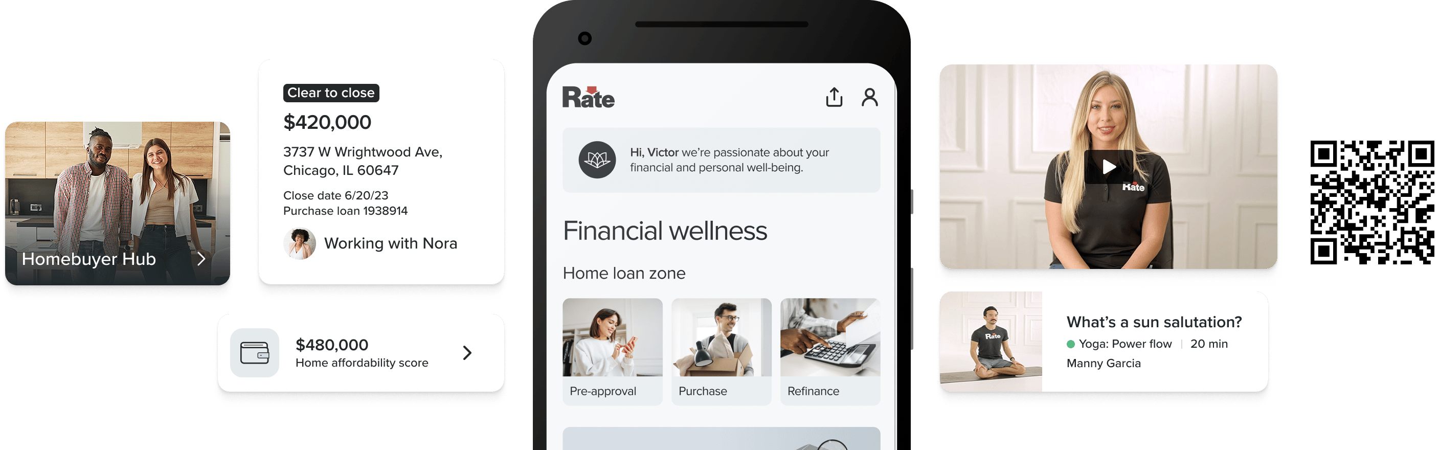 Rate app screens and QR code