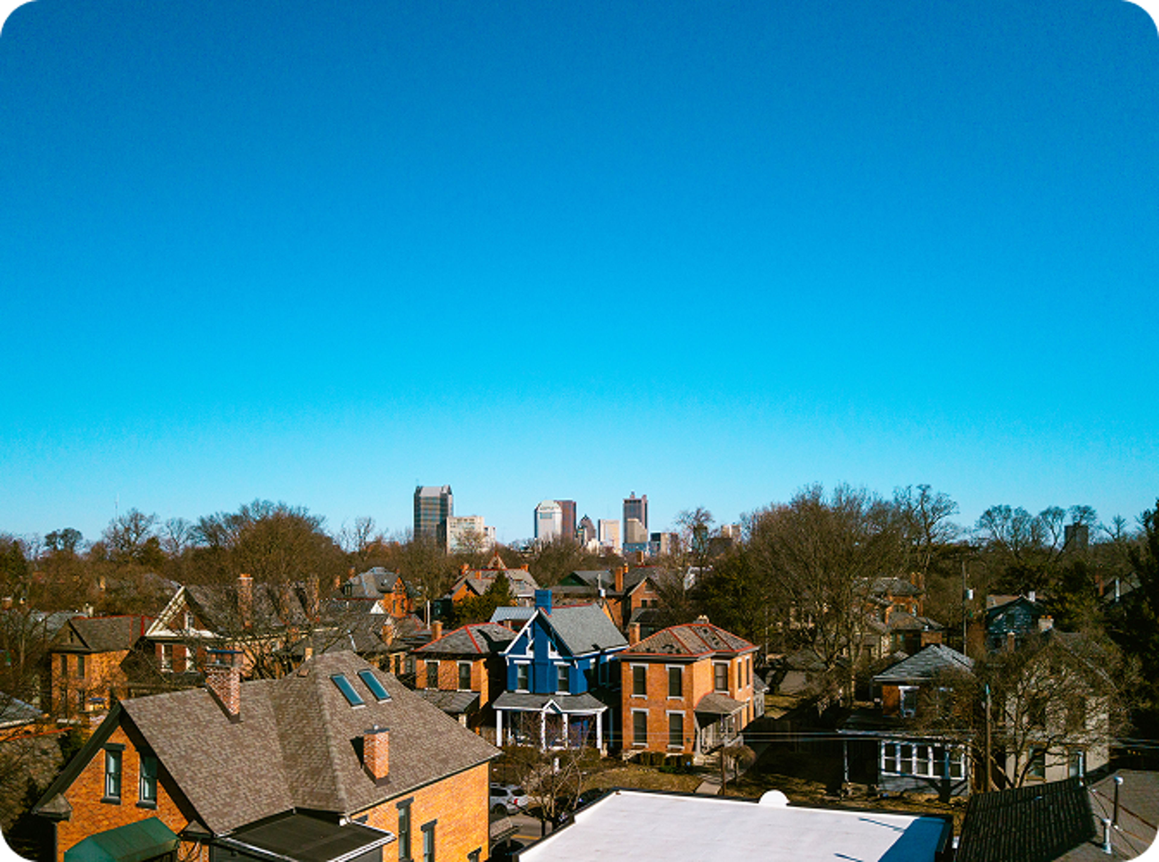 Ohio houses and buildings in the far background.