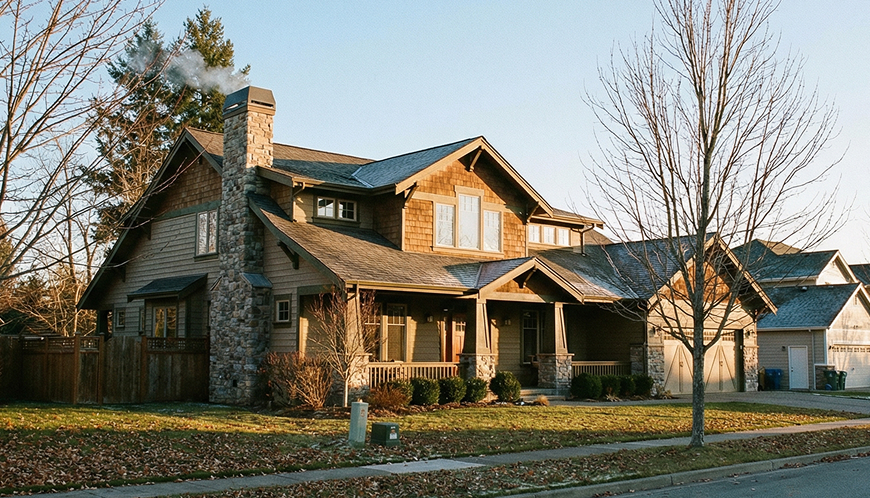 House with the sun rising on it.