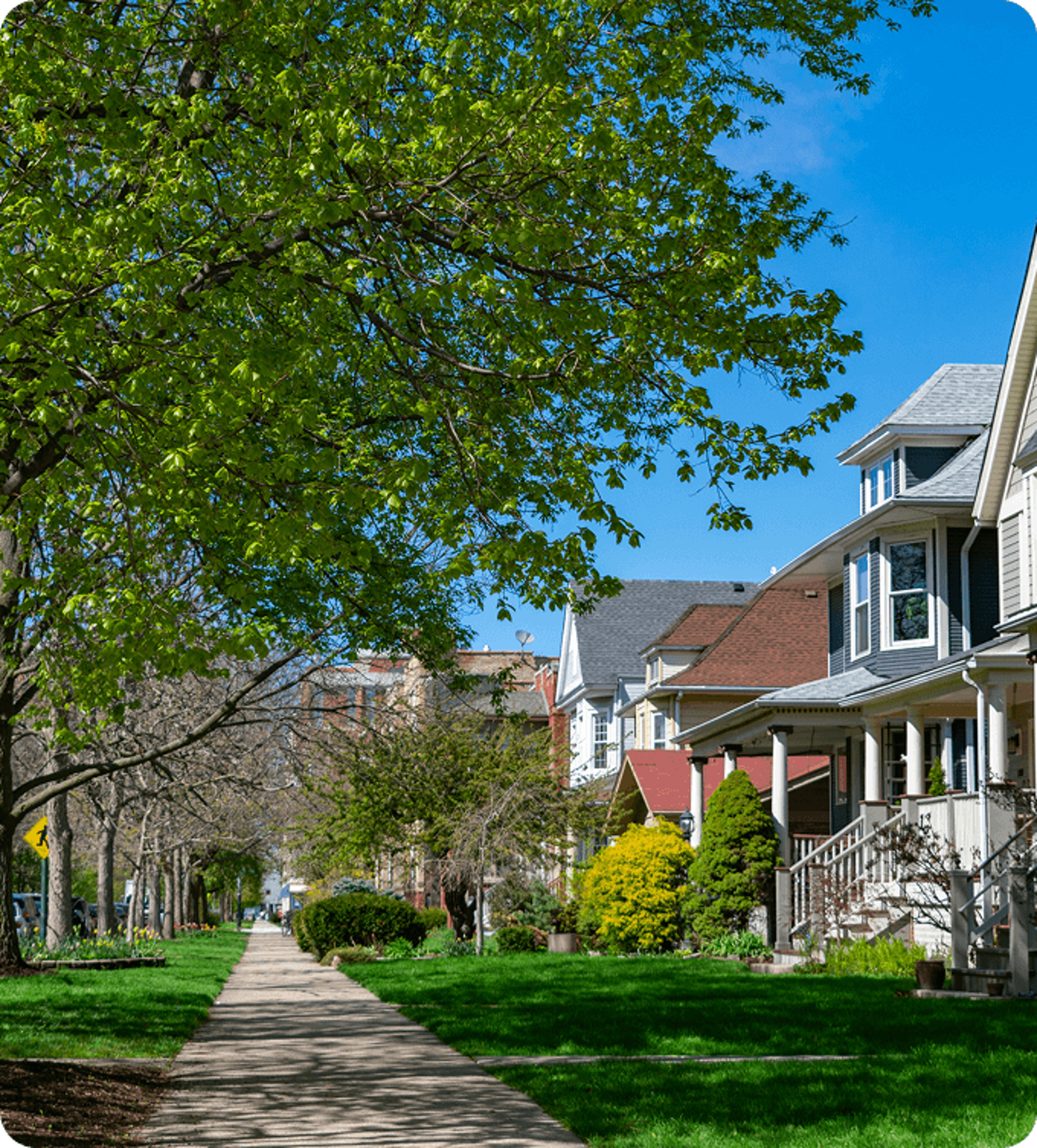 Illinois sidewalk and houses.