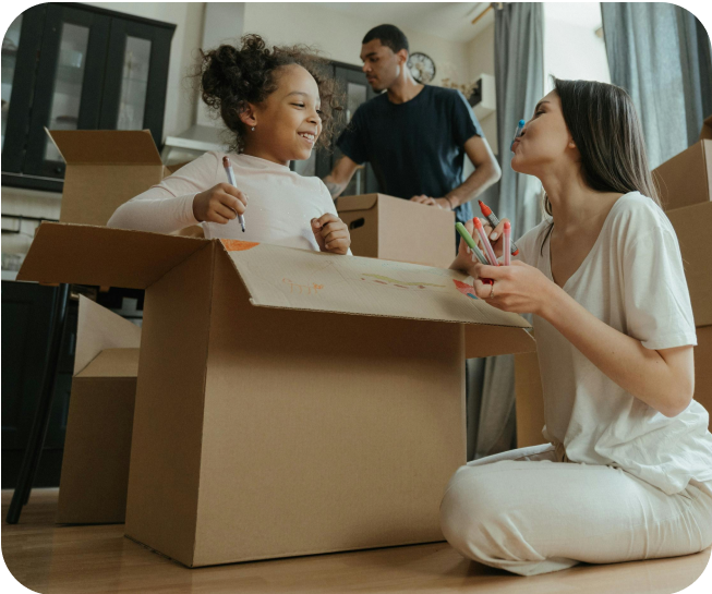 Child popping out of a moving box