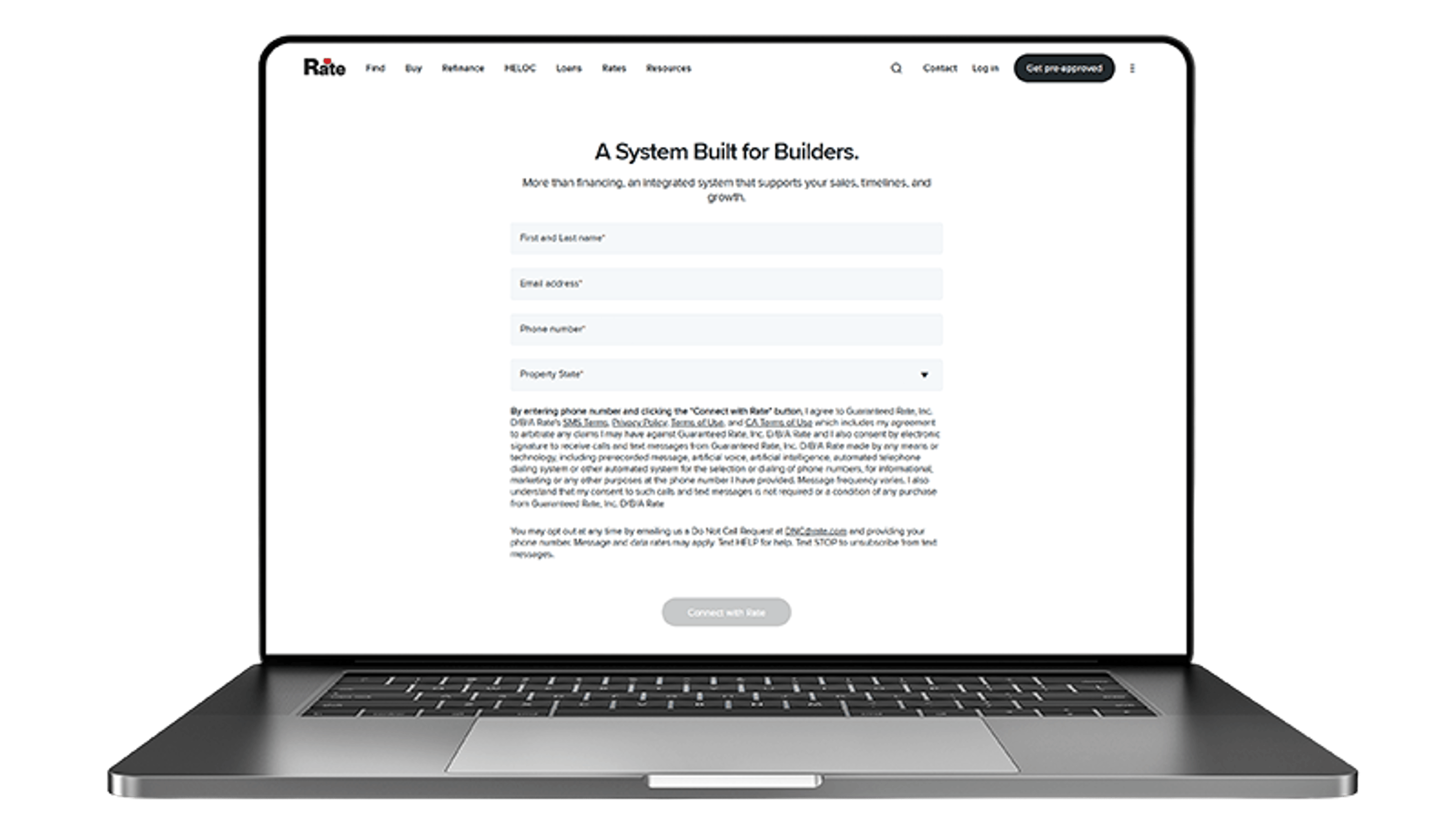 Laptop displaying Rate Builder form