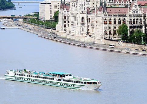River cruise on the Danube with a view of the Budapest Parliament