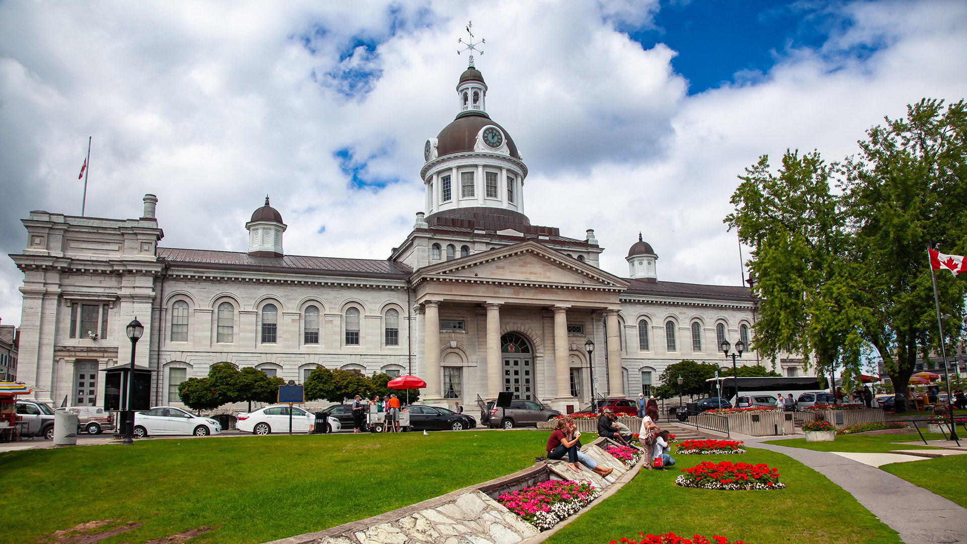Kingston City Hall in Ontario, a neoclassical limestone building with a central dome-topped tower.