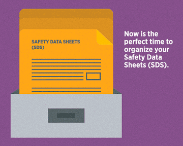 Open filing cabinet displaying Safety Data Sheets