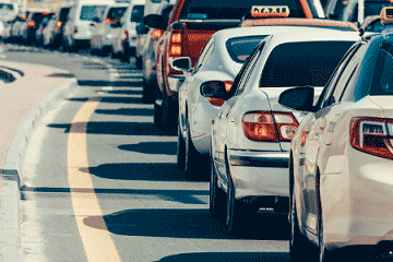 Traffic jam on busy road