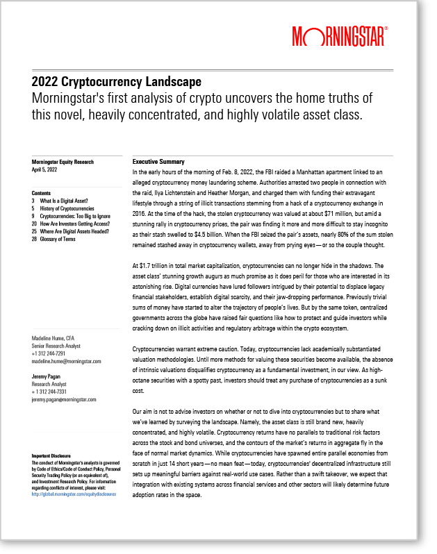 Morningstar's Cryptocurrency Landscape Report Front Page