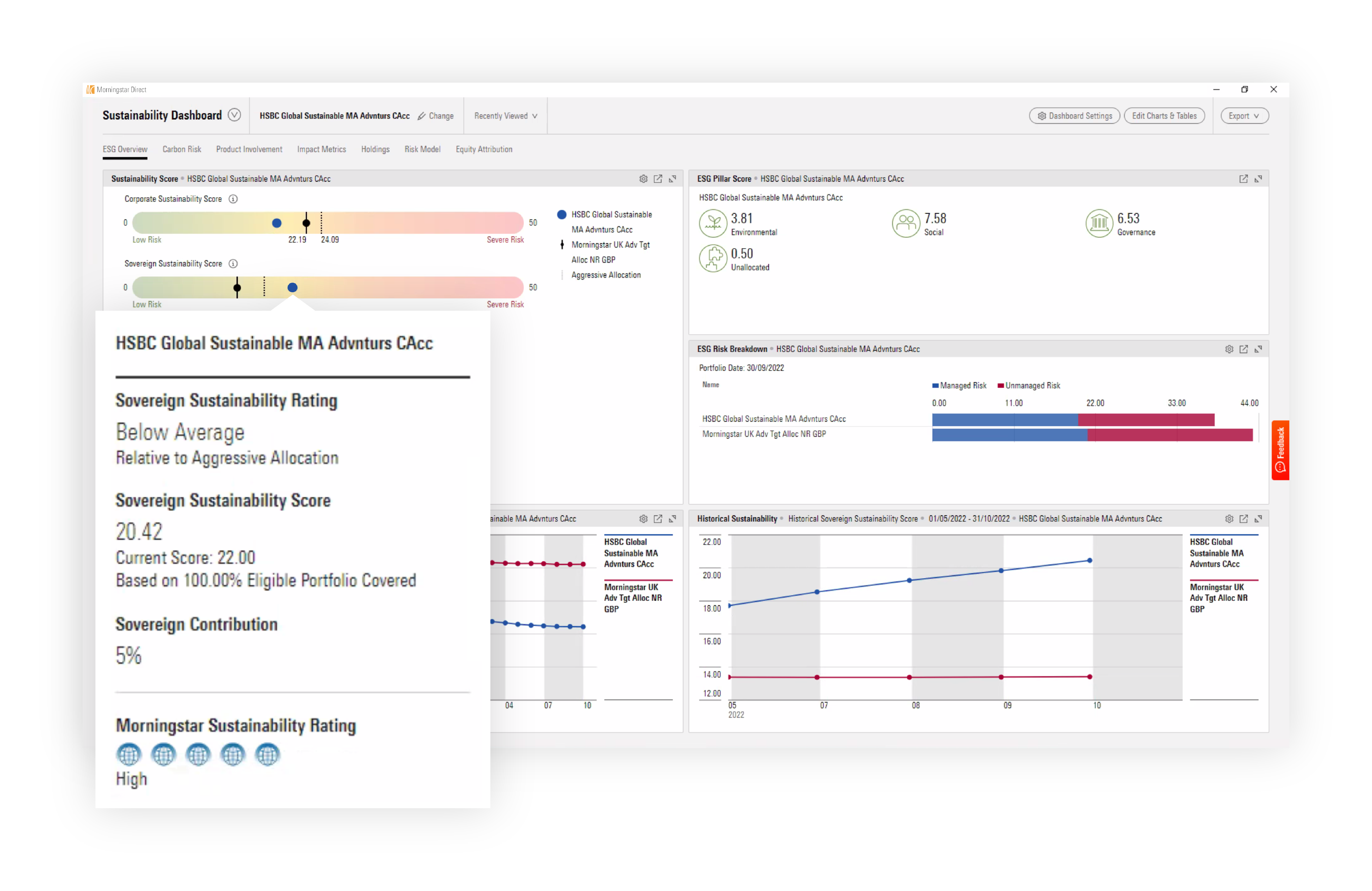 Morningstar Direct dashboard