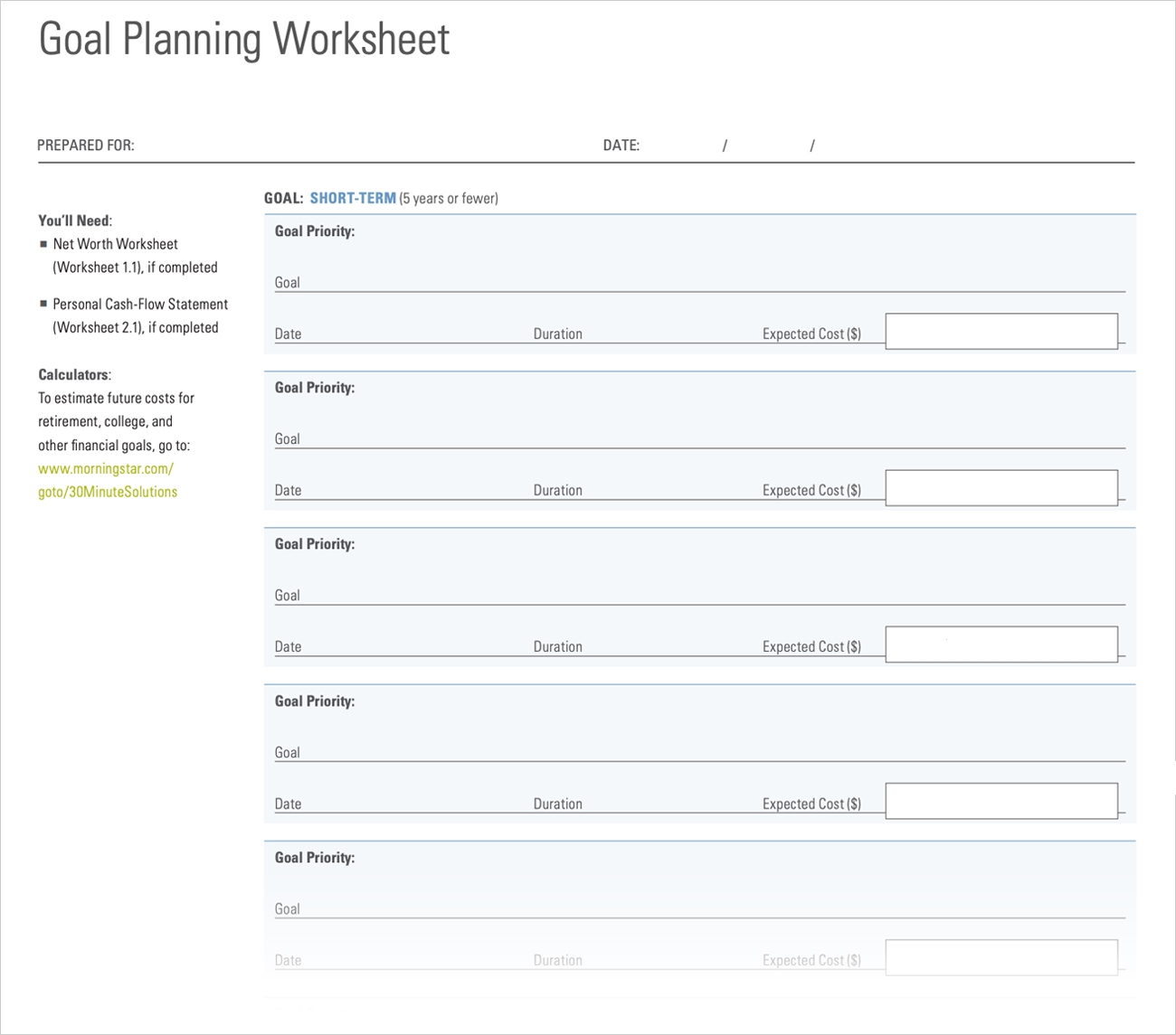 Goal Planning Worksheet | Morningstar