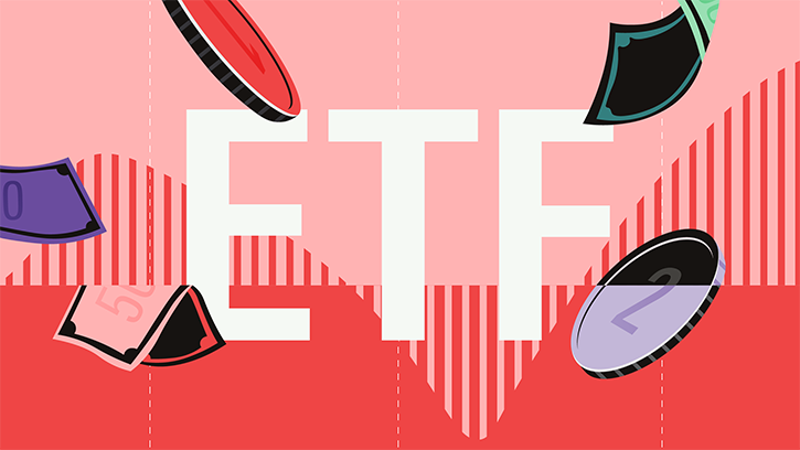 illustration with the word ETF with falling coins
